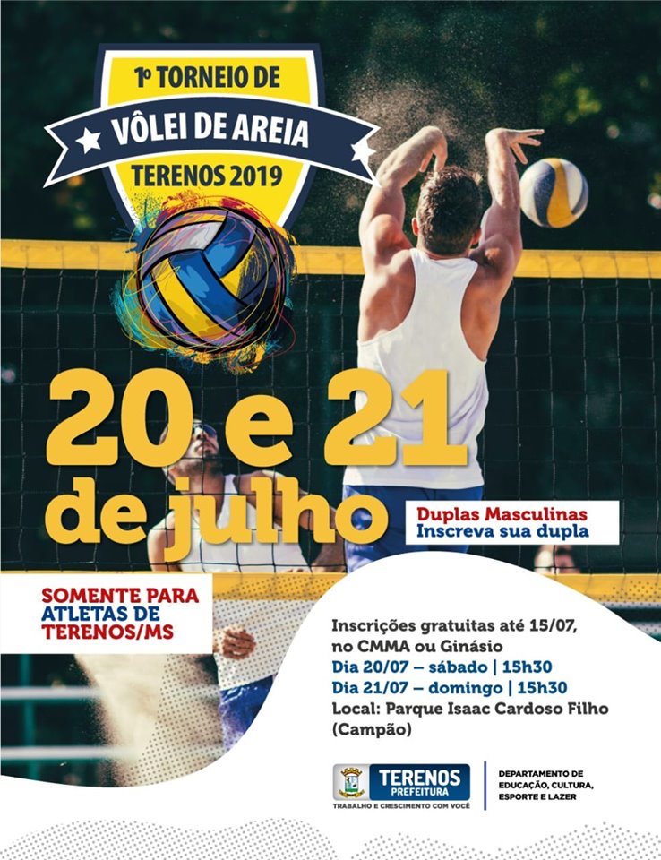 Inscrições abertas para o 1° Torneio de Vôlei de Areia – Terenos 2019