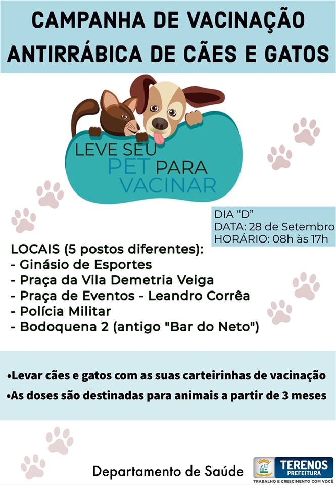 DIA D: Campanha de Vacinação Antirrábica de cães e gatos