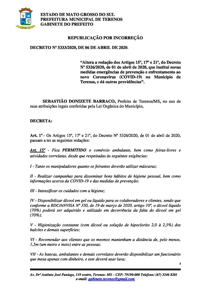 Alterações em relação ao Decreto N° 5326/2020
